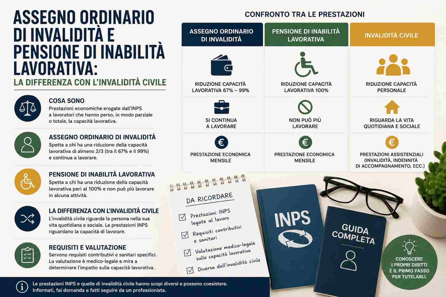 Assegno Ordinario di Invalidità e Pensione di Inabilità Lavorativa: la differenza con l'invalidità civile