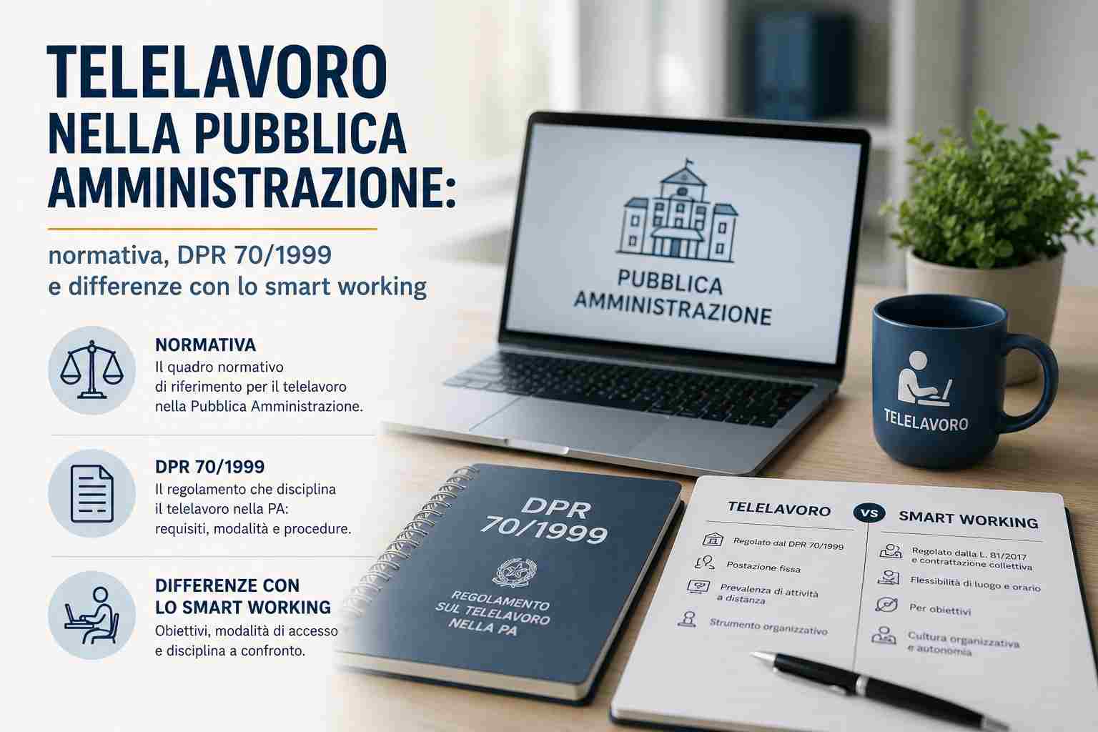 Telelavoro nella Pubblica Amministrazione: normativa, DPR 70/1999 e differenze con lo smart working